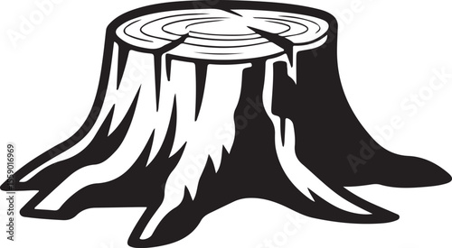 Rustic Black Silhouette of a Tree Stump with Growth Rings, Nature Icon