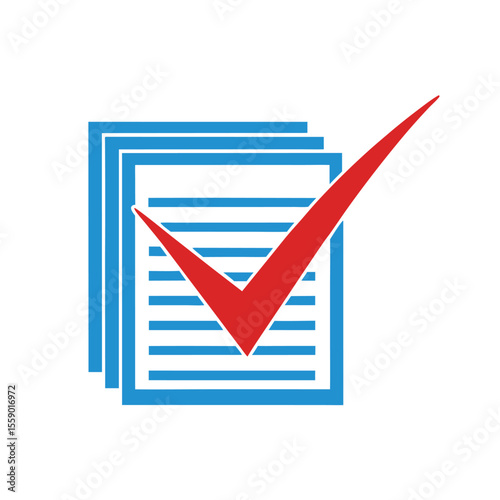 Blue documents with red checkmark approved