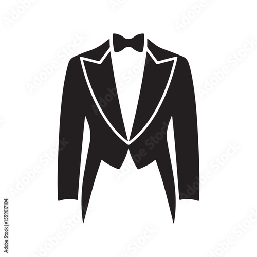 Black Silhouette of a Classic Tuxedo with Bow Tie for Formal Events