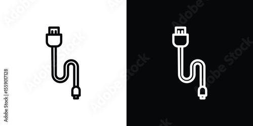 Phone cable icon in thin stroke and flat style.