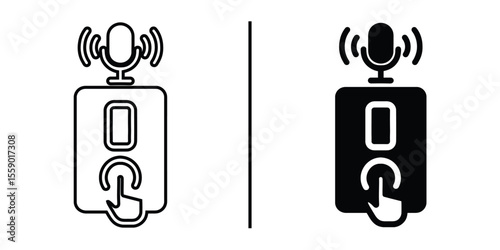 Audio Recording Icon in Black and White:  A sleek black and white illustration showcasing an audio recording device. A visually striking icon. Perfect for podcasts, voiceovers.