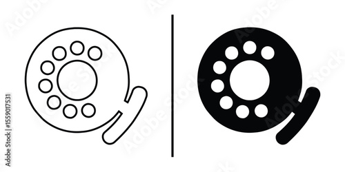 Classic Dial Telephone Icons: A vintage phone dial, its outline and filled form create a striking contrast, symbolizing connectivity and communication.