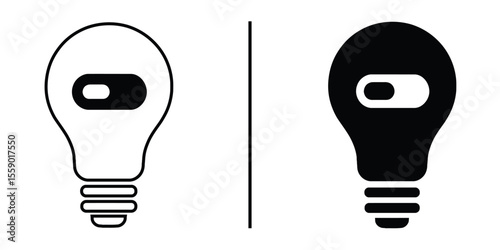 On/Off Bulb Concept: An eye-level shot showcasing a minimalist graphic of an illuminated light bulb beside a de-illuminated counterpart, representing the dichotomy of activation and deactivation.
