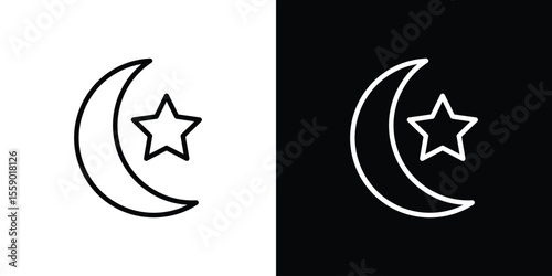 Moon and star icon in thin stroke and flat style.