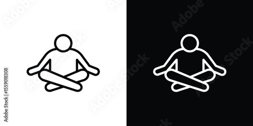 Meditating icon in thin stroke and flat style.