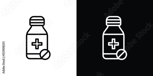 Medicine bottle icon in thin stroke and flat style.