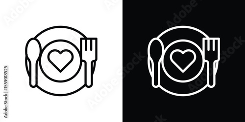 Love Plate icon in thin stroke and flat style.
