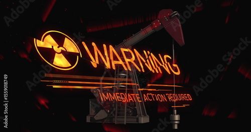 Radiation warning over oil pumpjack, immediate action required for safety