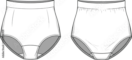 Modern Underwear Design Sketches: High-Waisted Briefs with Elastic Waistband and Seamless Seams