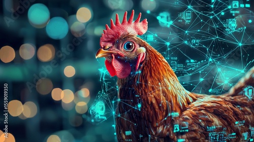 Chicken in Digital Data Concept Background