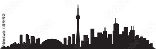 Toronto Skyline Silhouette Black And White C N Tower Cityscape Graphic Illustration vector