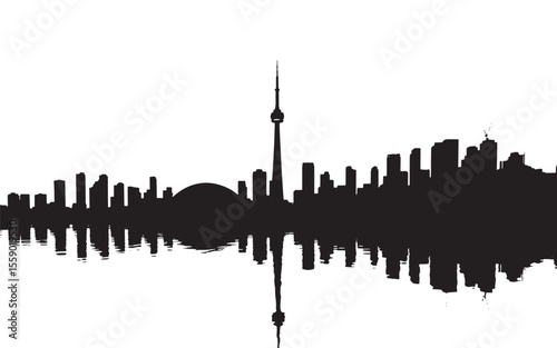 Toronto Skyline Silhouette Black White C N Tower Cityscape Reflection Water vector 1
