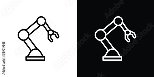 Industrial robot icon in thin stroke and flat style.