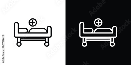 Hospital bed icon in thin stroke and flat style.