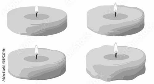 Isolated Images. Four pixelated tealight candles in a simple graphic style, in grayscale, as simple icons