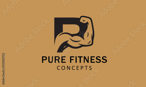 "Pure Fitness Concepts Logo with Letter P and Muscular Arm - Gym & Bodybuilding"