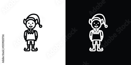 Elf icon in thin stroke and flat style.