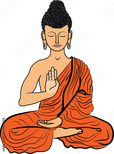 Vector drawing of Gautama Buddha meditating in the lotus stance Happy Vesak day or Buddha purnima