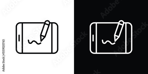 Electronic signature icon in thin stroke and flat style.
