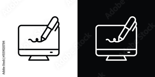 Electronic signature icon in thin stroke and flat style.
