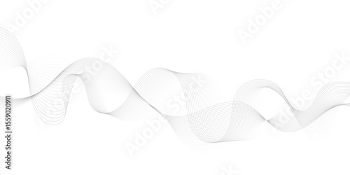 Abstract grey, white smooth element swoosh speed wave modern stream background. Wave with lines created using blend tool. Abstract frequency sound wave lines and twisted curve lines background.	
