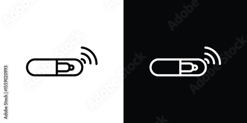 Dog microchip icon in thin stroke and flat style.