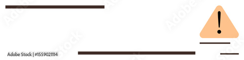 Triangular warning sign with exclamation mark, surrounded by thin horizontal lines. Ideal for safety, caution, alert, warning, attention, information hazard messaging. Simple flat metaphor