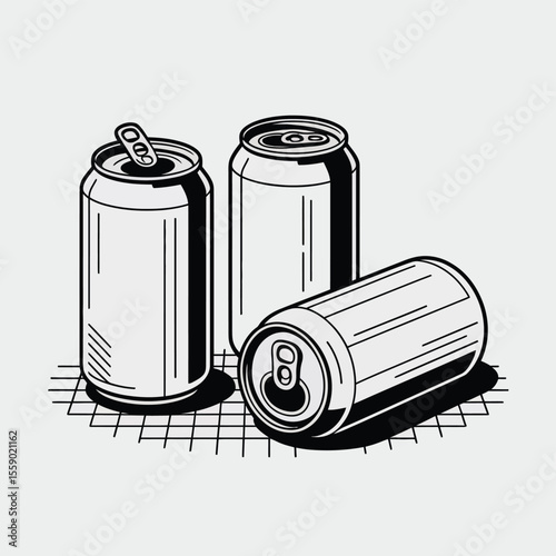 Three Aluminum Soda Cans Line Art Illustration