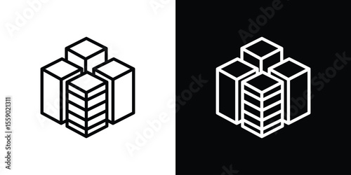 Data center icon in thin stroke and flat style.