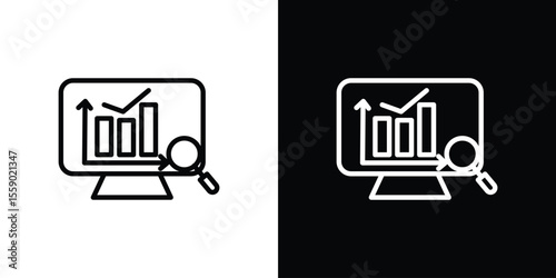 Data Analysing icon in thin stroke and flat style.