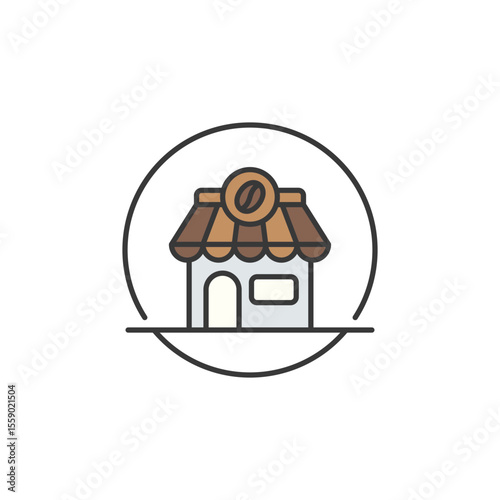 Charming coffee shop icon showcasing cozy ambiance. Perfect for café logos, local business listings, and specialty store branding aimed at inviting, warm customer experiences