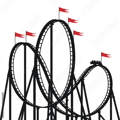Silhouette of a Roller Coaster with Red Flags