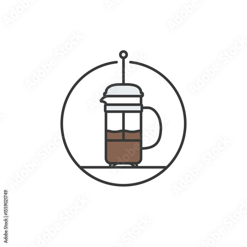 A modern French press silhouette with bold lines and rich tones, perfect for café brands focused on slow-brew ritual, handcrafted coffee, and barista-style preparation