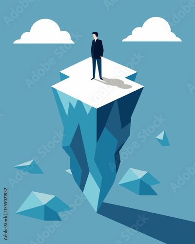 Though it appeared stable and steady the iceberg on which the person stood was a mere facade for the fragile emotions buried below.. Vector illustration