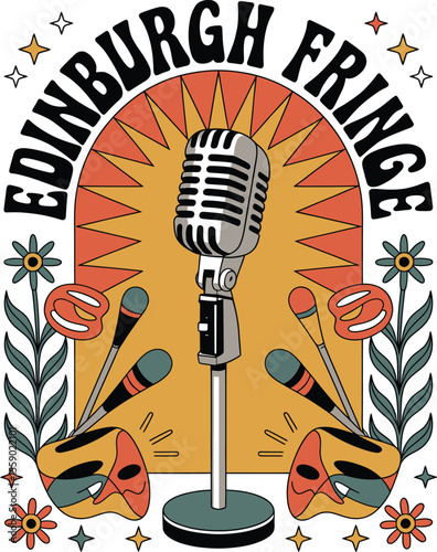 Edinburgh Fringe Festival Retro Microphone Design Illustration