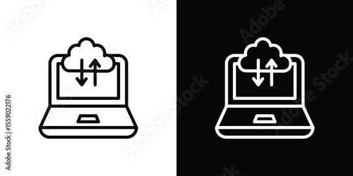 Cloud computing icon in thin stroke and flat style.