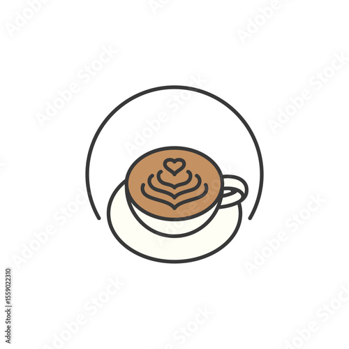A latte cup with elegant foam art atop silky milk, resting on a saucer, ideal for café branding that highlights craftsmanship, cozy vibes, and the beauty of every brewed moment