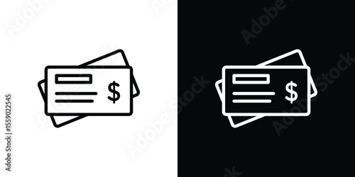 Cheque icon in thin stroke and flat style.