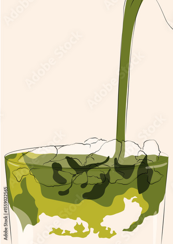Illustration of Iced Matcha being Poured