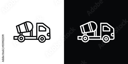 Cement truck icon in thin stroke and flat style.