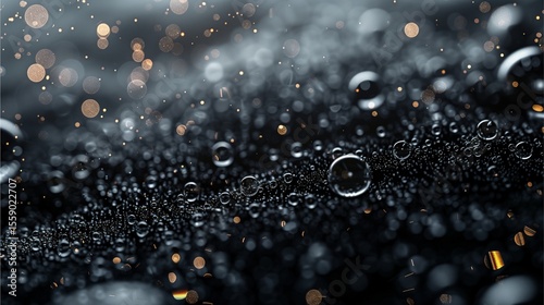 Abstract close-up of water droplets on a surface, creating a mesmerizing bokeh effect