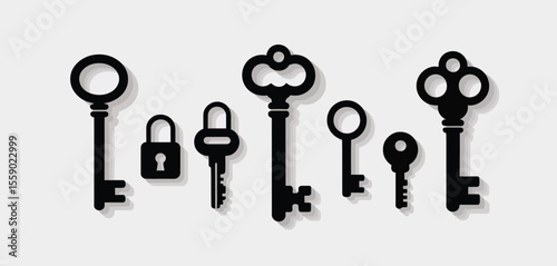 Collection of Vintage Keys and Padlock Icons