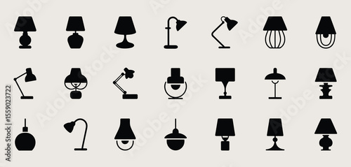 Collection of Black Lamp and Table Lamp Icons