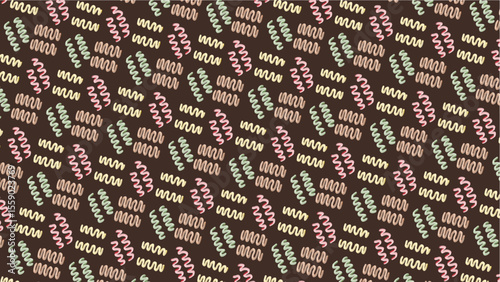 Seamless icing squiggle pattern in sweet pastel tones layered over a rich chocolate base. Great for bakery product backgrounds, packaging, and dessert-themed visuals