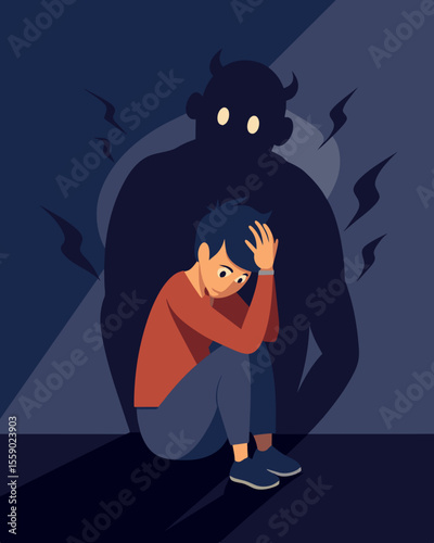 The person could feel the shadow looming over them like a dark force controlling their every move.. Vector illustration