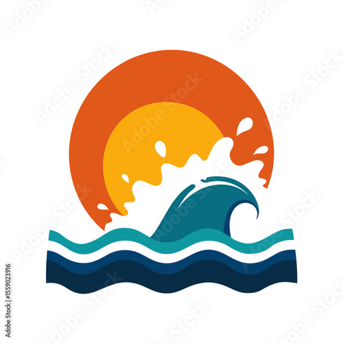 Dramatic sunset over ocean wave with splash vector on transparent background for web and graphic design
