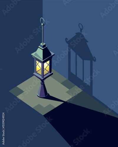 Despite the small size of the gaslight its shadow seemed to expand infinitely engulfing the entire room and leaving no corner untouched.. Vector illustration