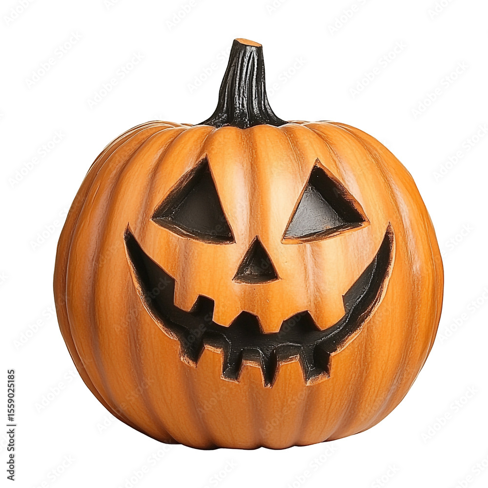 A carved Halloween pumpkin with a spooky face grinning widely A carved Halloween pumpkin with a spooky face grinning widely