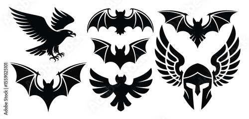 Eagle Bat and Spartan Helmet Silhouettes