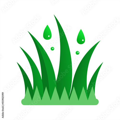 Green grass with dew drops vector clipart on transparent background for web and graphic design